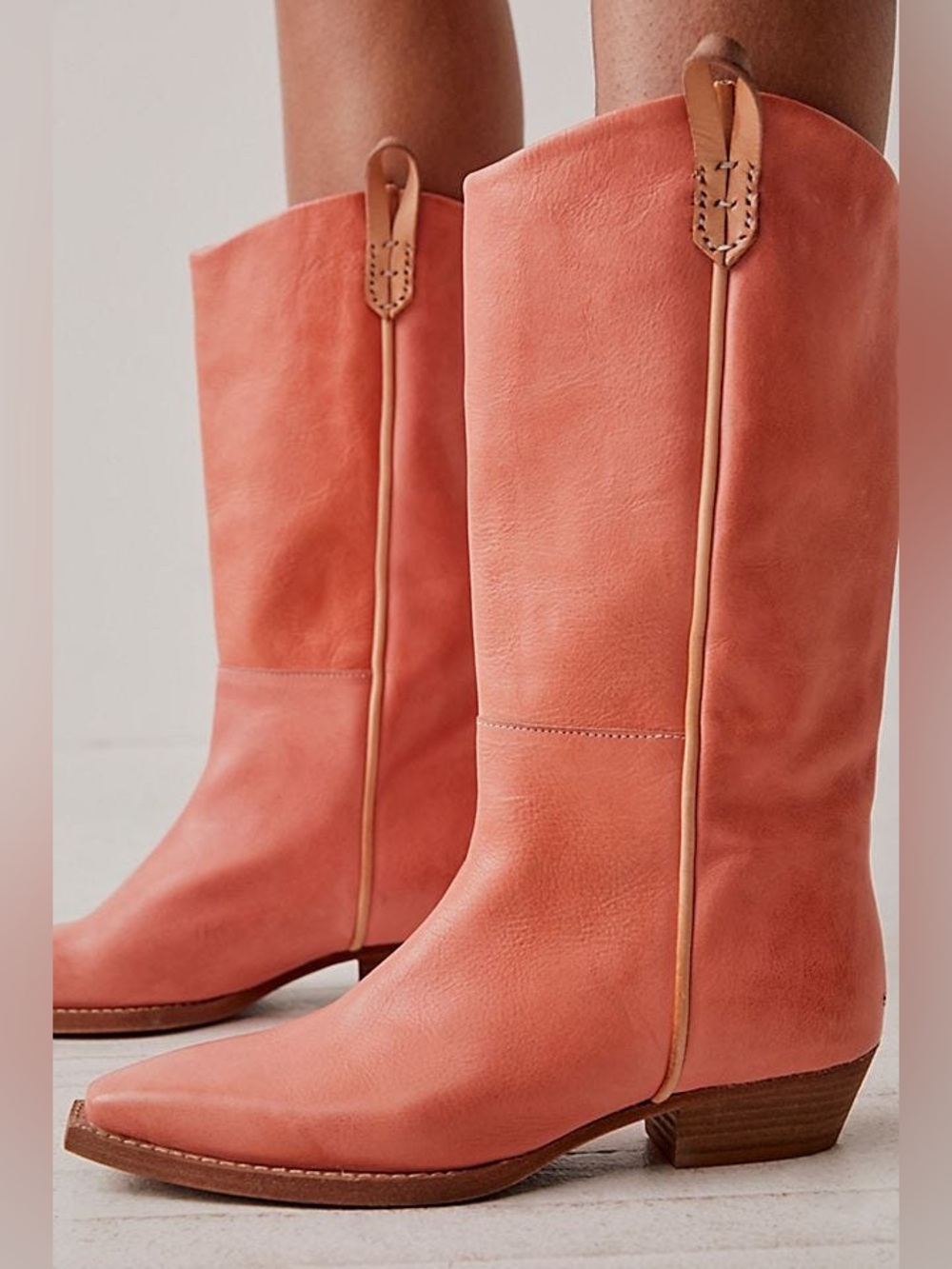 We The Free By Free People Peachy Pink Leather Western Mid-Calf Boots